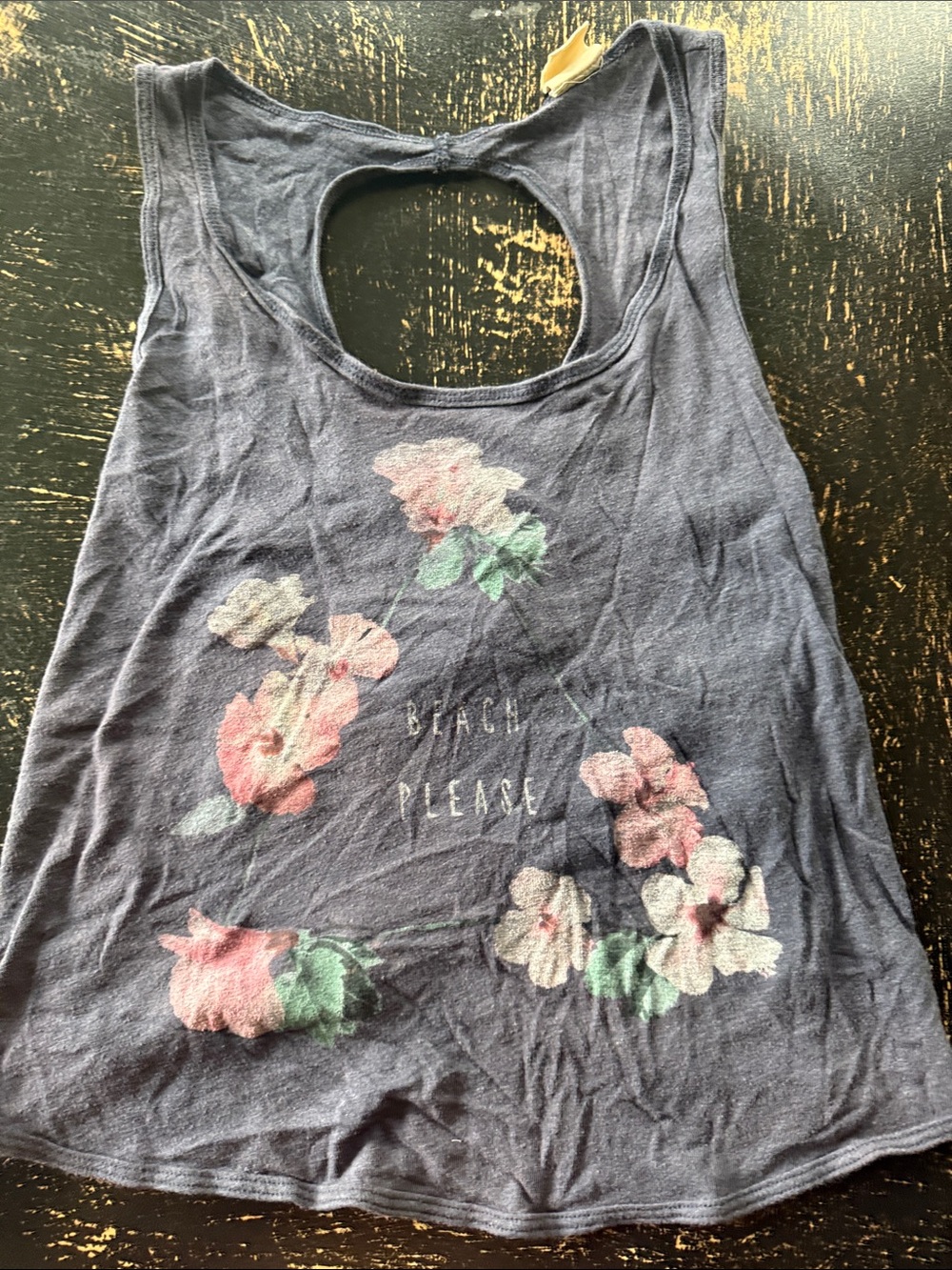 HOLLISTER navy Floral Racerback Tank with 'Beach Please' Print